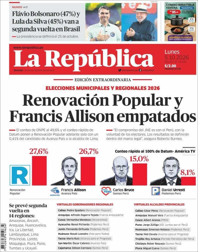 Portada de La Republica (Per&uacute;)