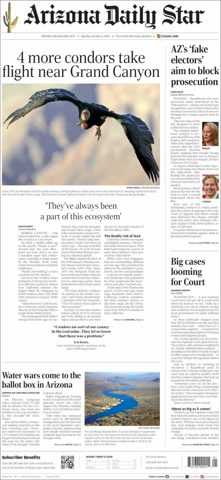Portada de Arizona Daily Star (USA)