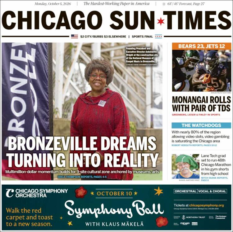 Portada de Chicago Sun-Times (USA)