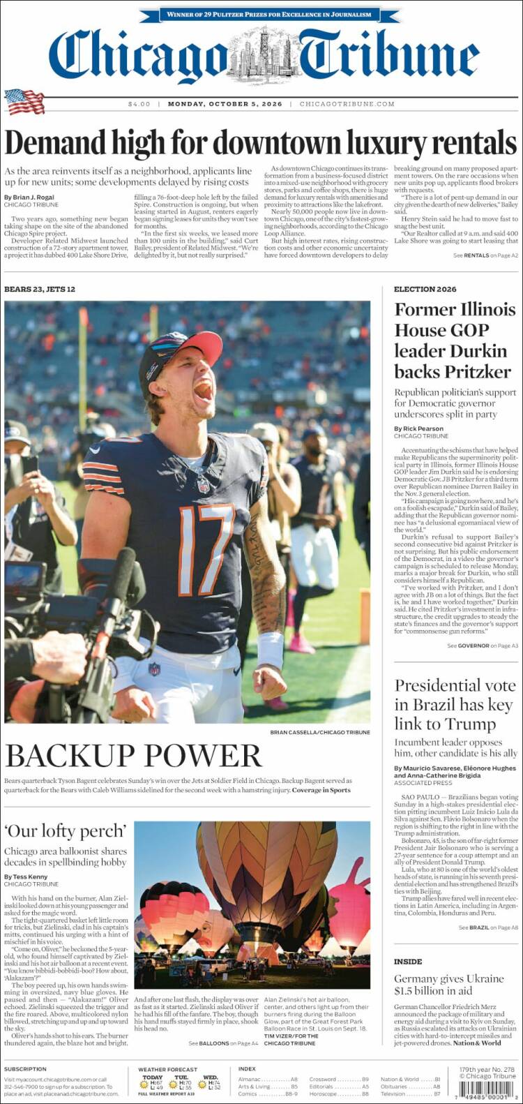 Portada de Chicago Tribune (USA)
