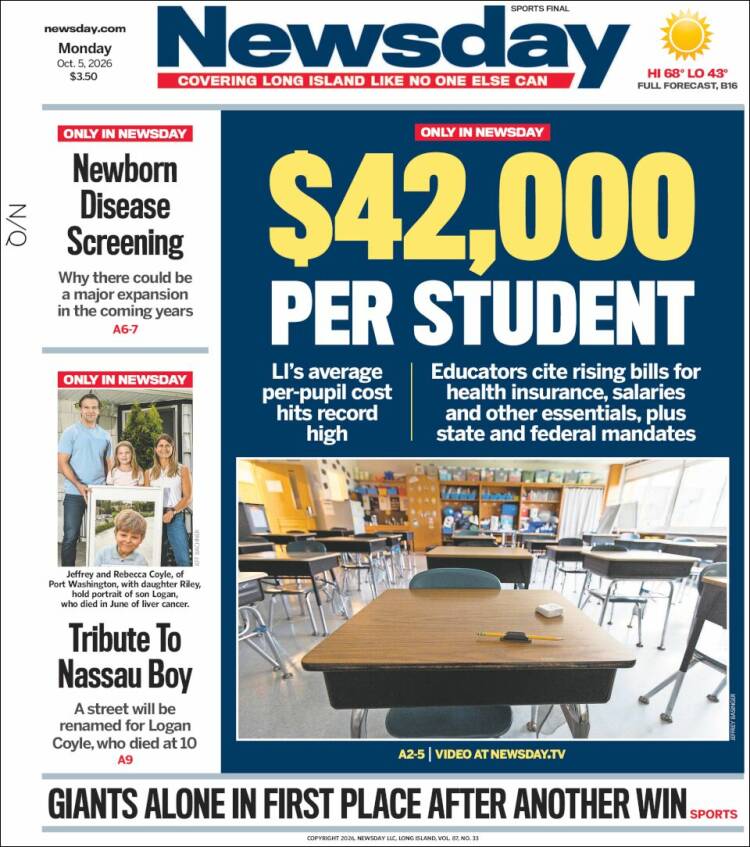 Portada de Newsday (USA)