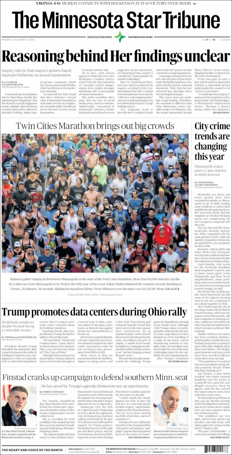 Portada de Star Tribune (USA)