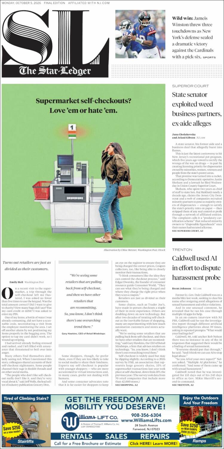 Portada de Star-Ledger (USA)