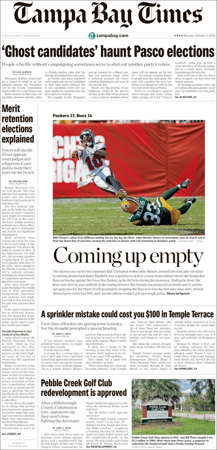 Portada de Tampa Bay Times (USA)