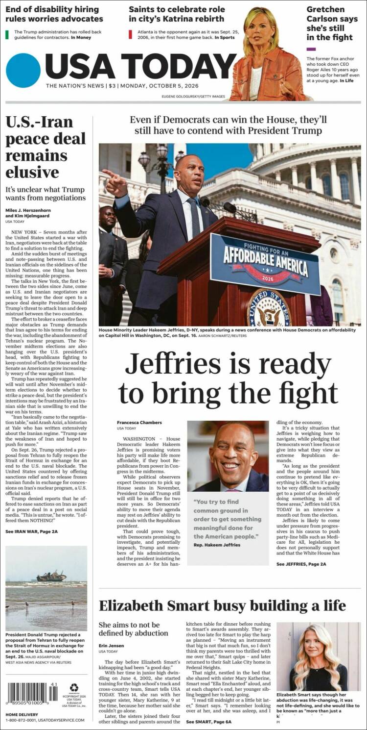 Portada de USA Today (USA)