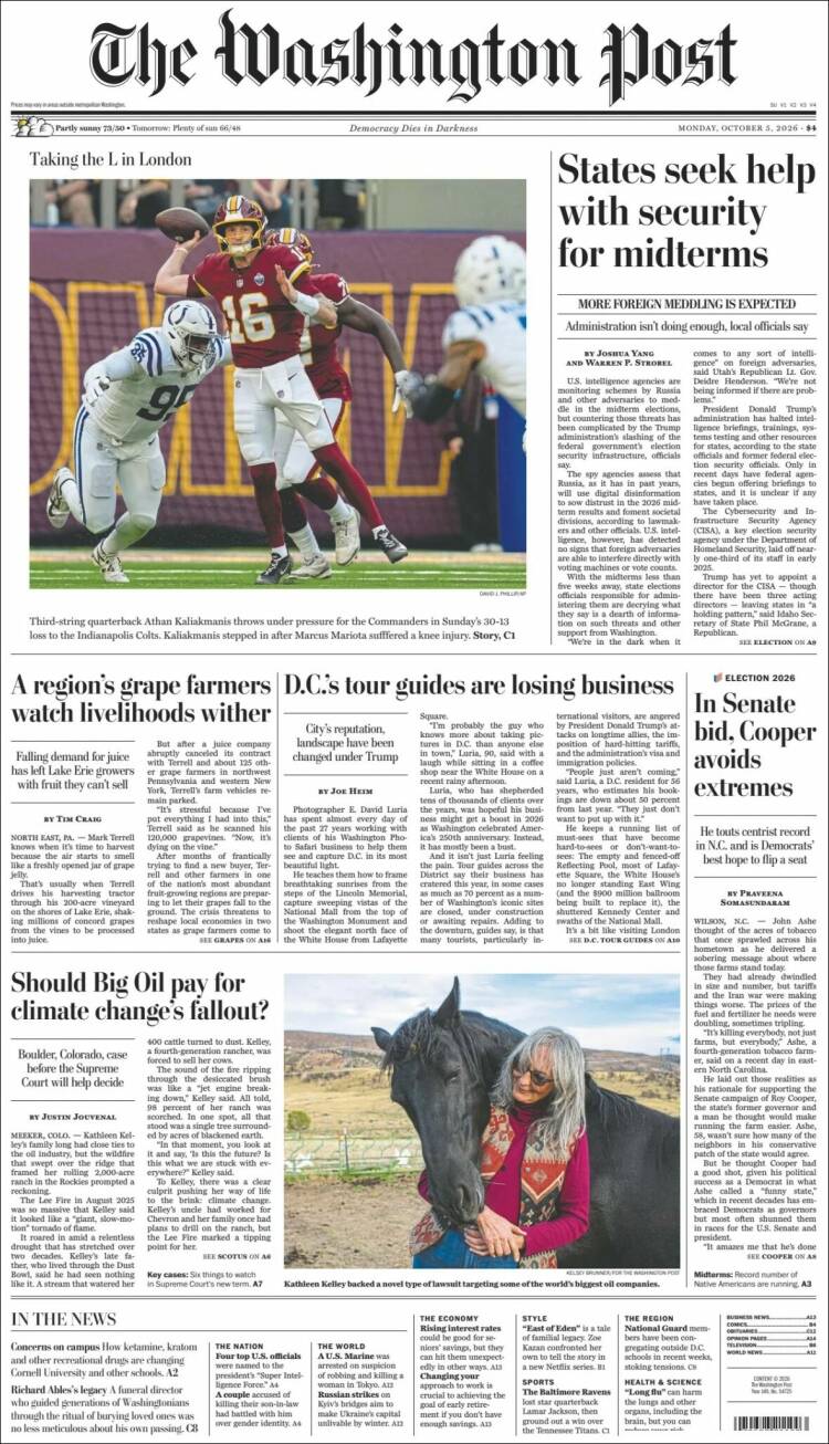 Portada de The Washington Post (USA)
