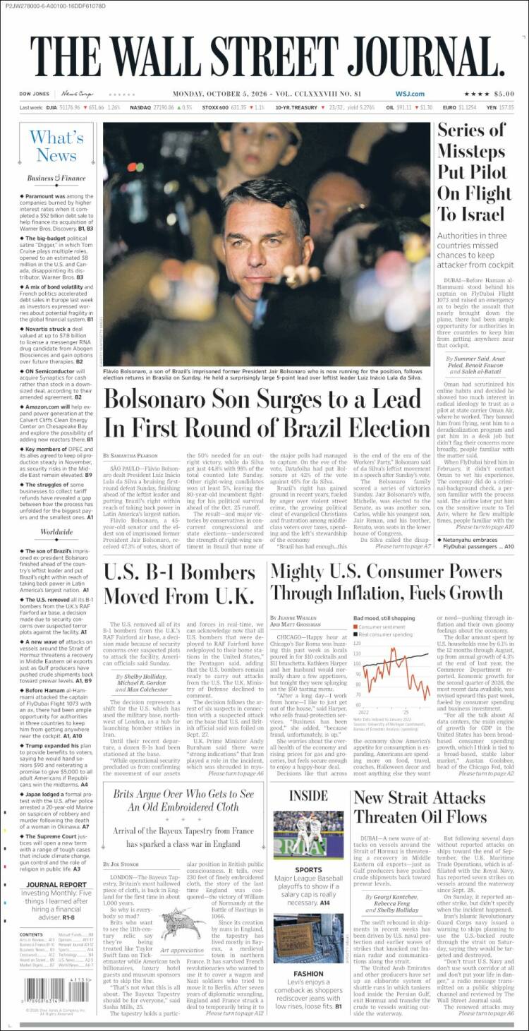 Portada de Wall Street Journal (USA)