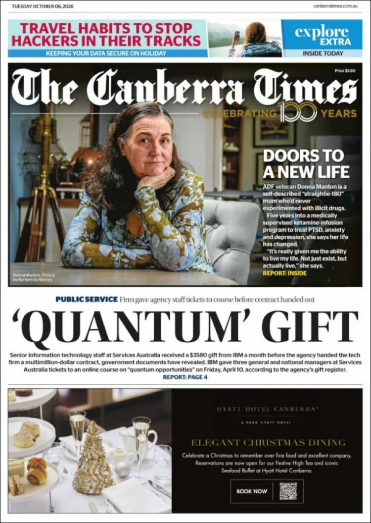 Portada de The Canberra Times (Australia)