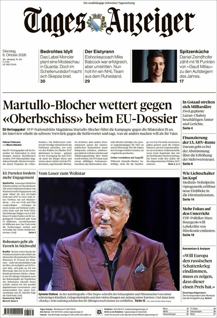 Portada de Tages-Anzeiger (Suiza)