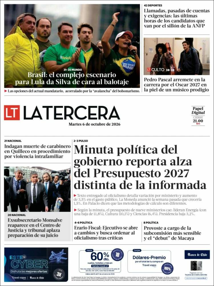 Portada de La Tercera (Chile)