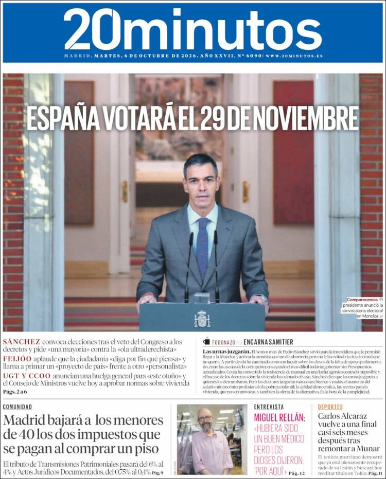 Portada de 20 Minutos - Madrid (Spain)