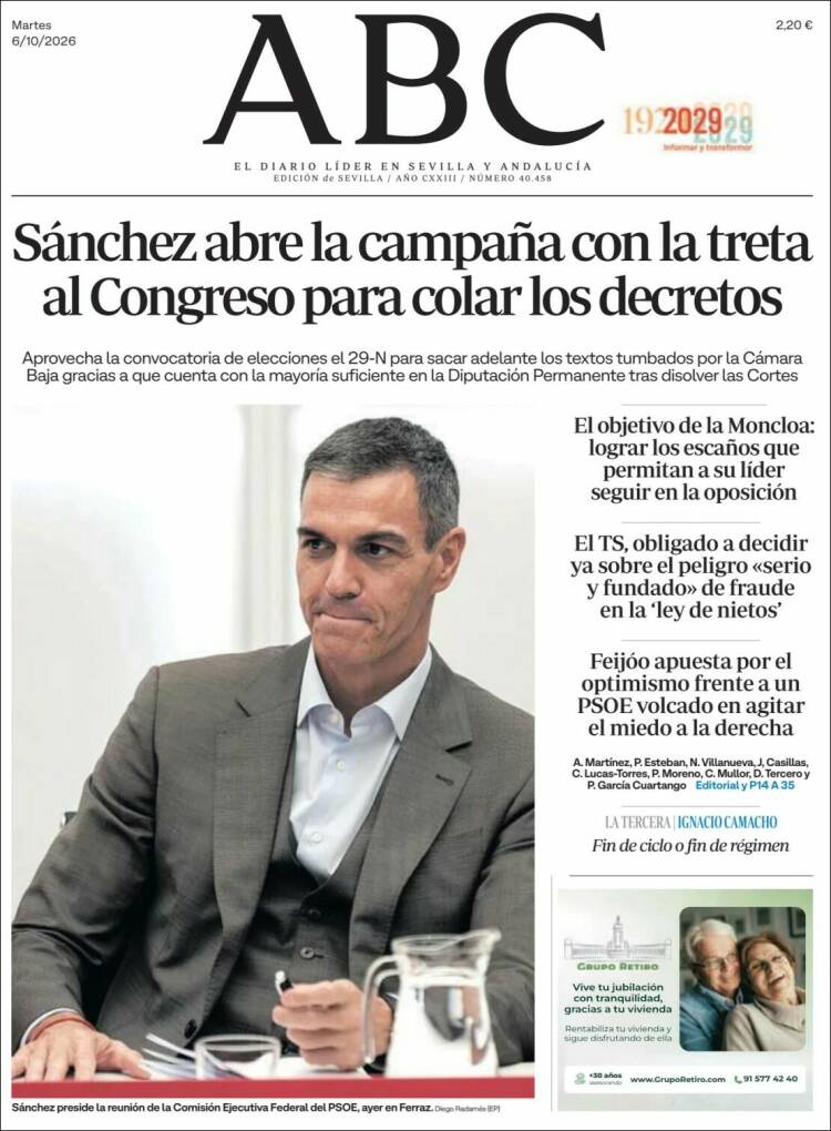 Portada de ABC - Sevilla (Espa&ntilde;a)