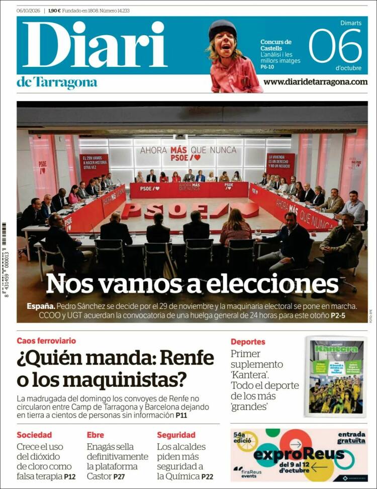 Portada de Diari de Tarragona (Espagne)