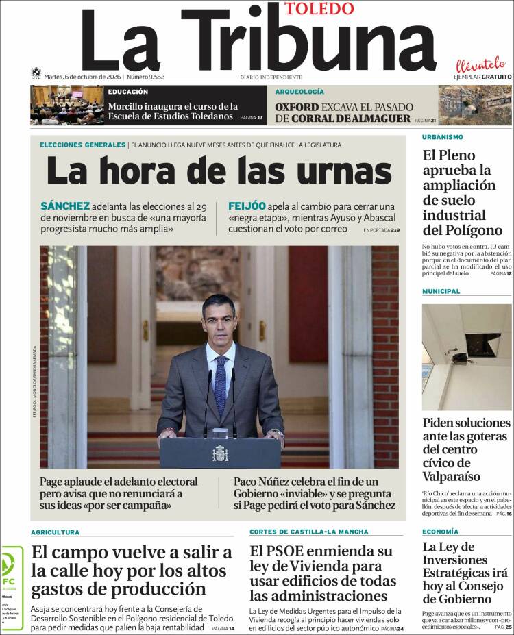Portada de La Tribuna de Toledo (Espa&ntilde;a)