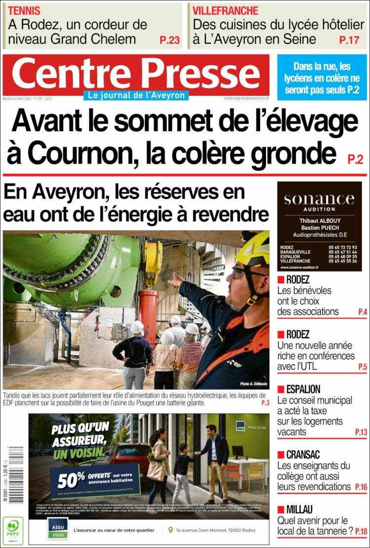 Portada de Centre Presse (Francia)