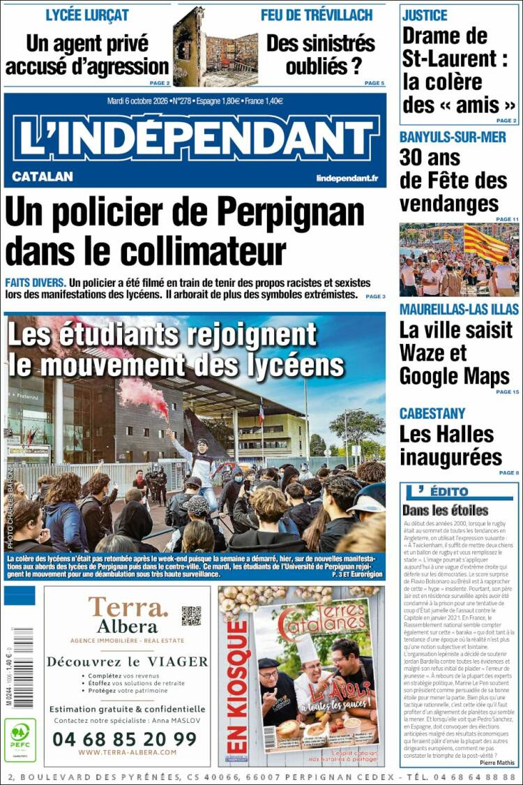 Portada de Le Indépendant (Francia)