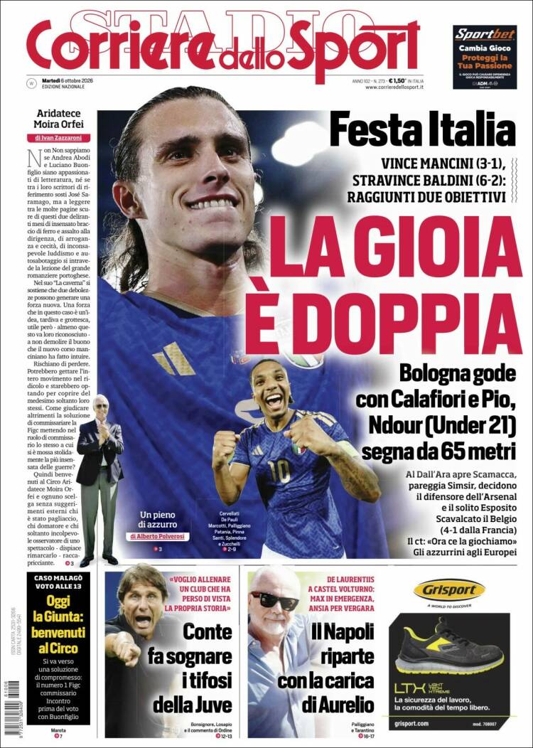 Portada de Corriere dello Sport (Italia)
