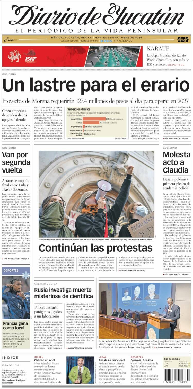 Portada de Diario de Yucatán (M&eacute;xico)