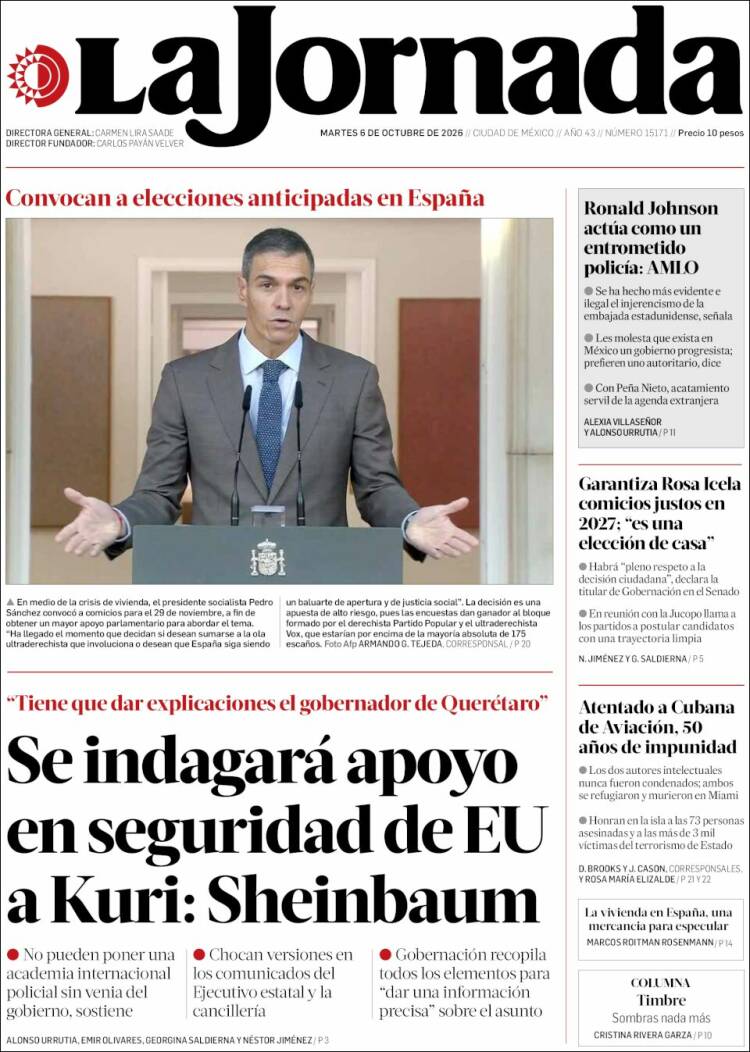 Portada de La Jornada (M&eacute;xico)