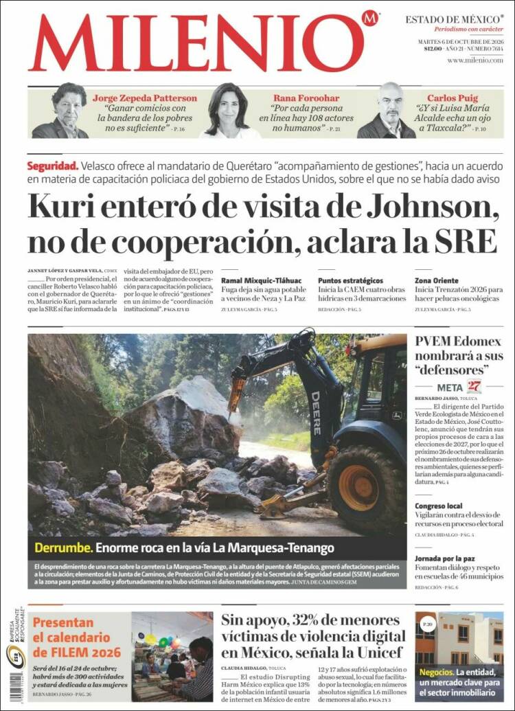 Portada de Milenio - Estado de México (M&eacute;xico)