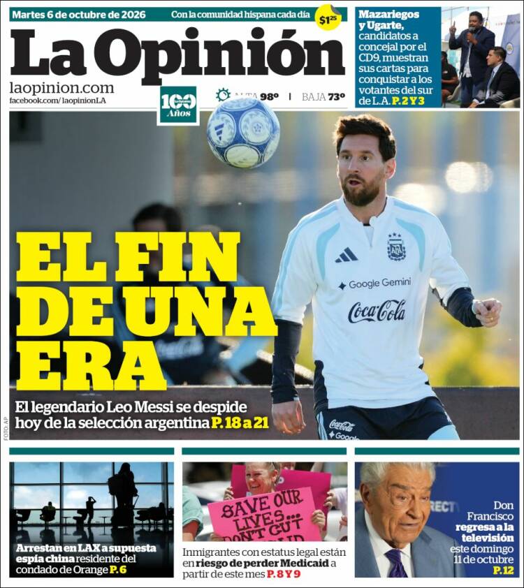 Portada de La Opinión (USA)
