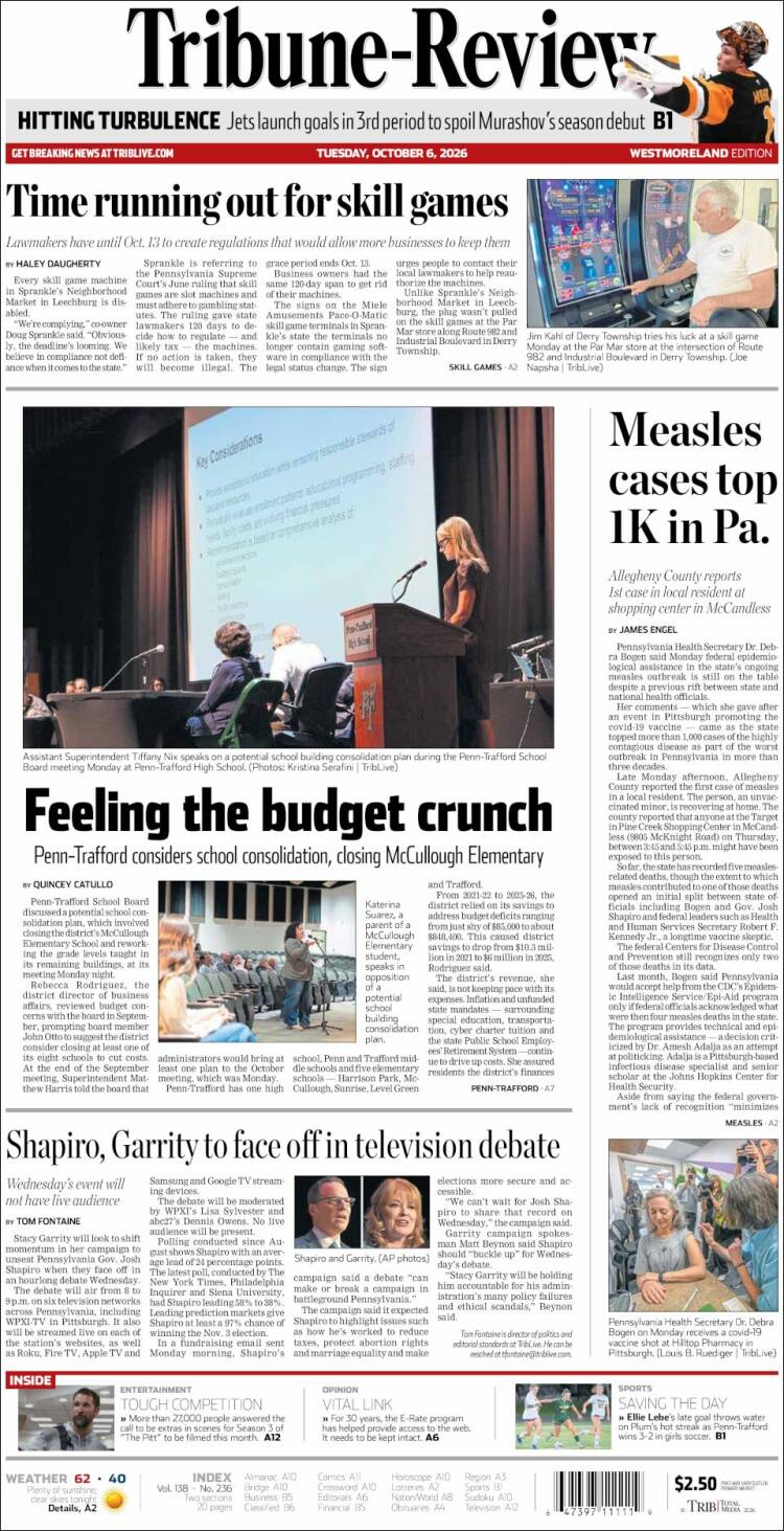 Portada de Tribune-Review (USA)