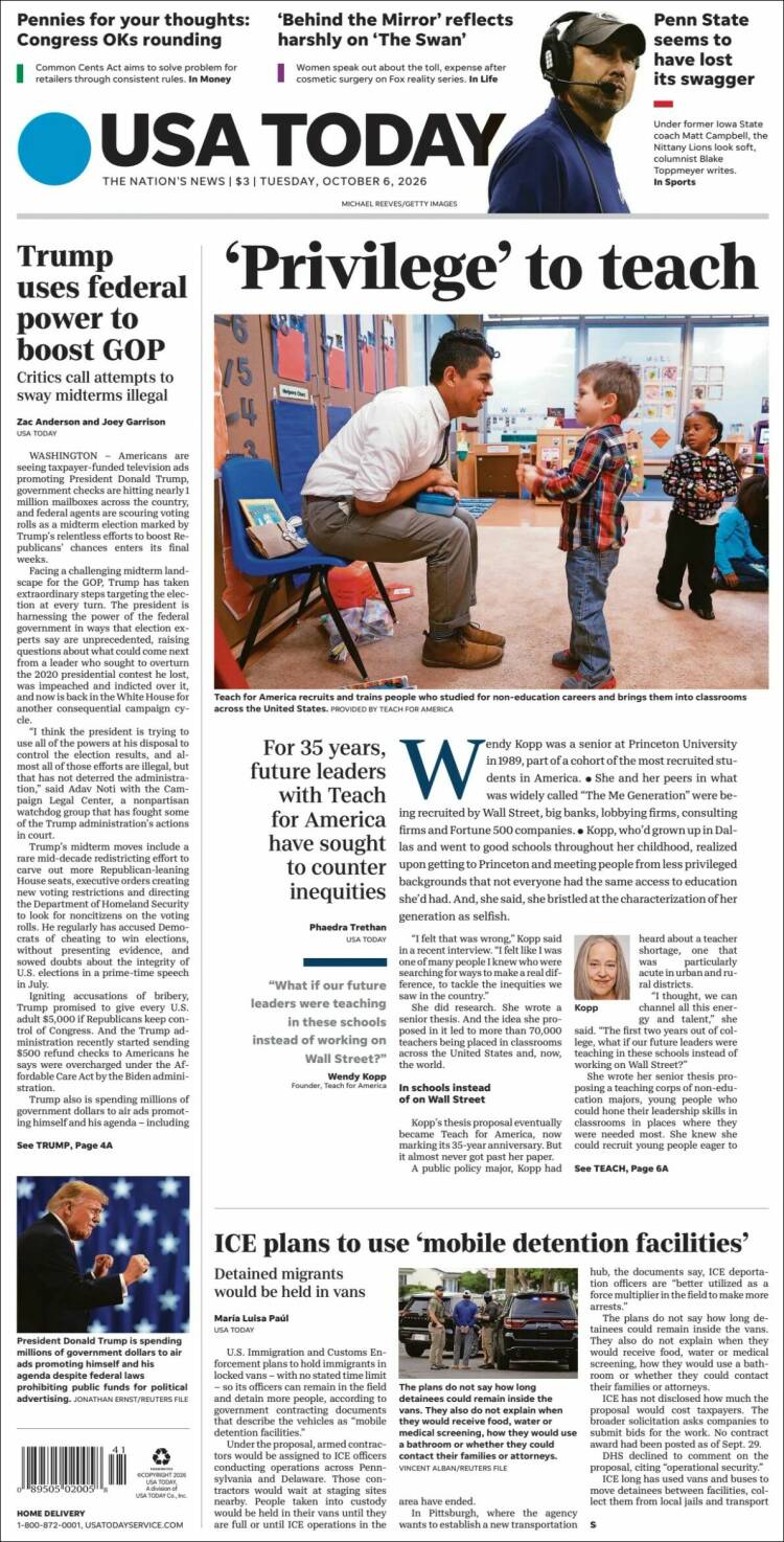 Portada de USA Today (USA)