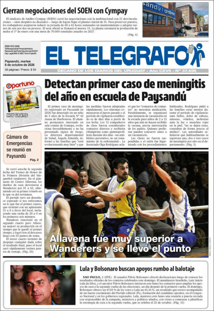 Portada de El Telégrafo (Uruguay)