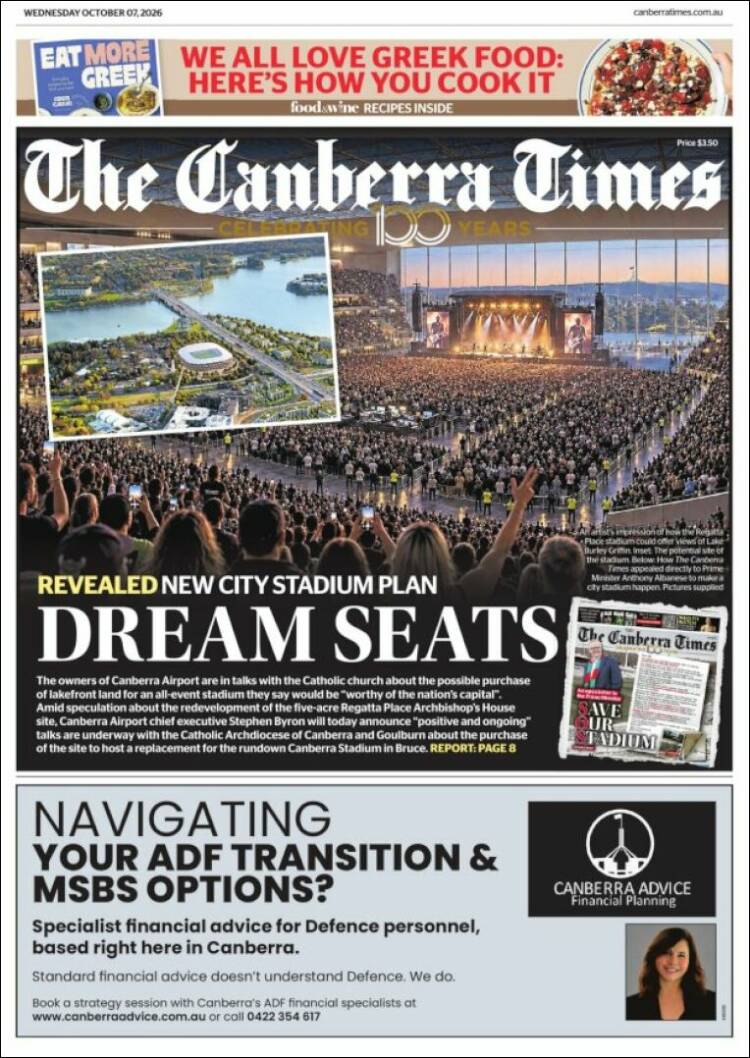 Portada de The Canberra Times (Australia)