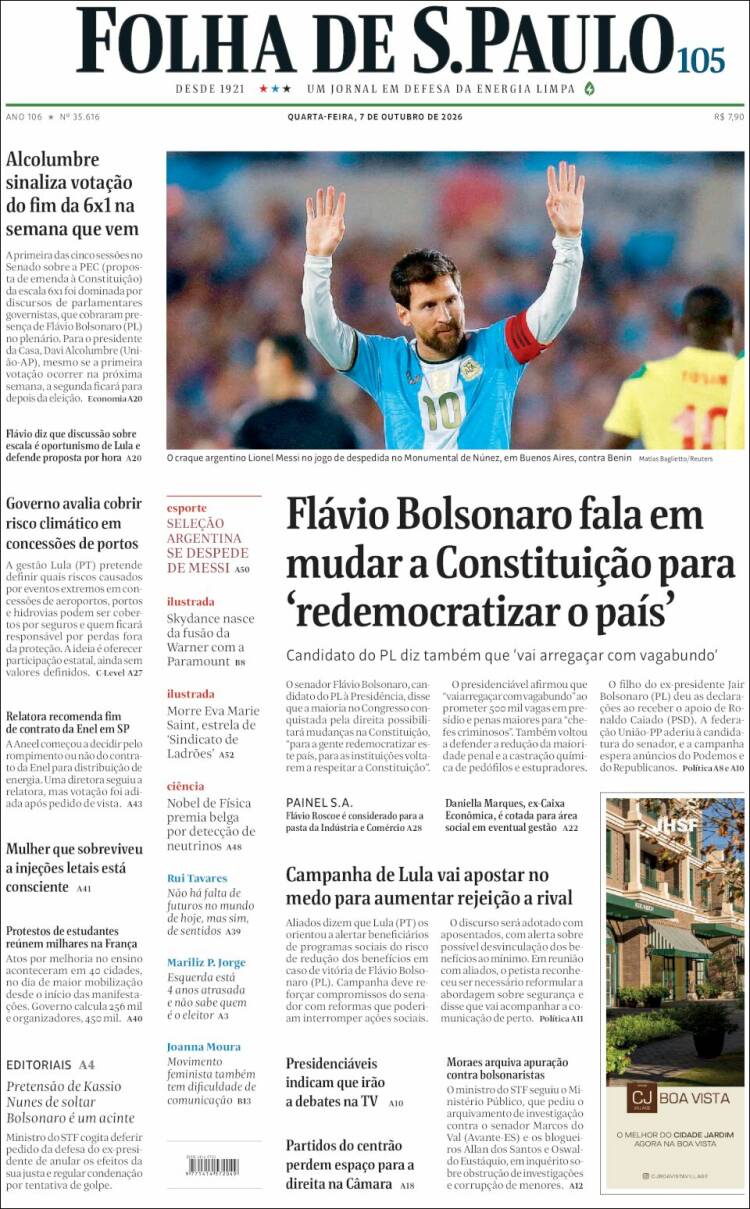 Portada de Folha de São Paulo (Brasil)
