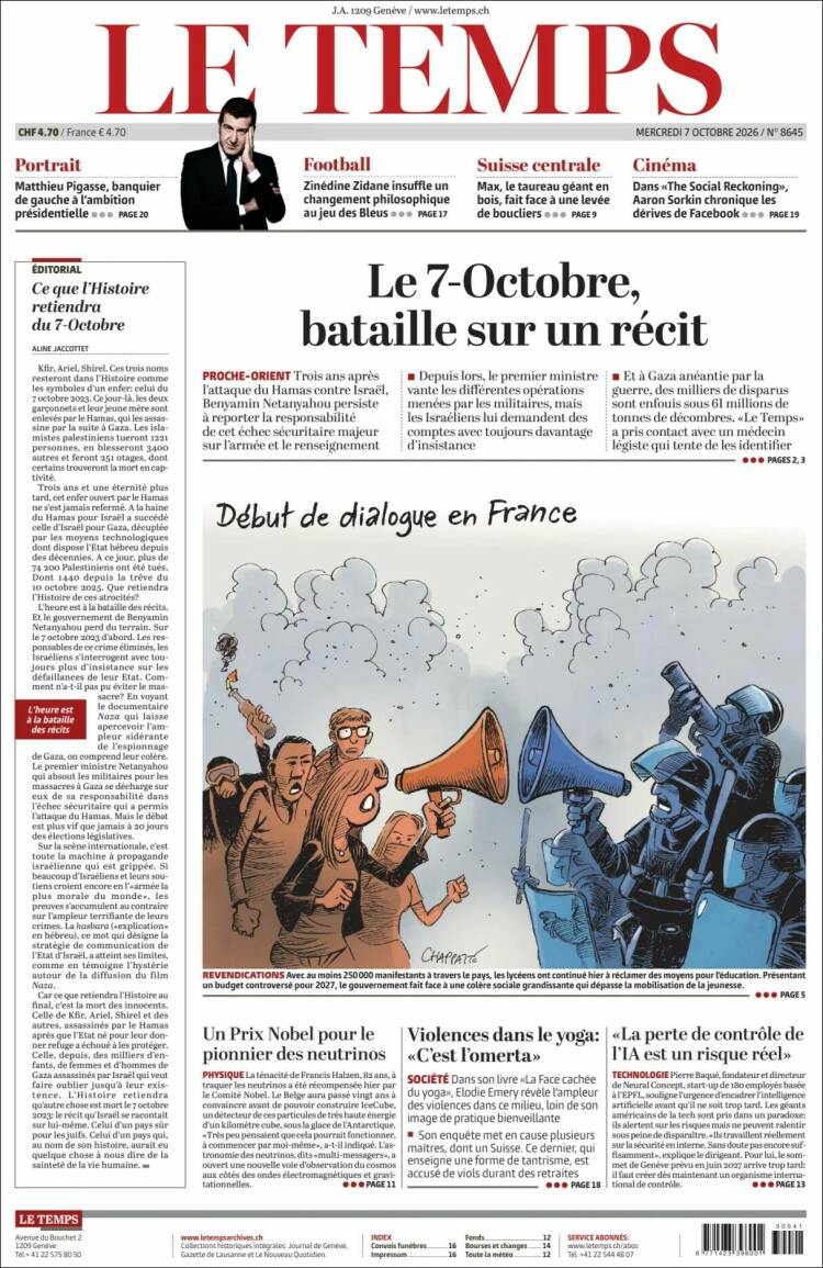 Portada de Le Matin (Suiza)