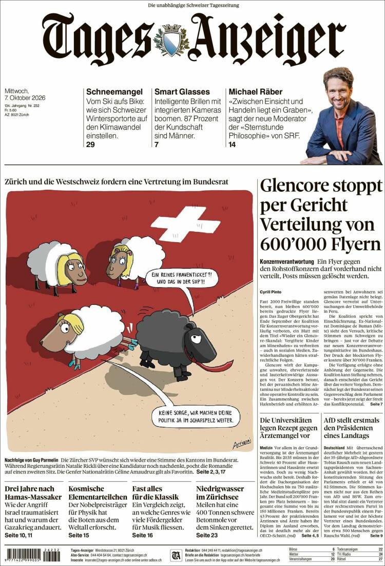 Portada de Tages-Anzeiger (Suiza)