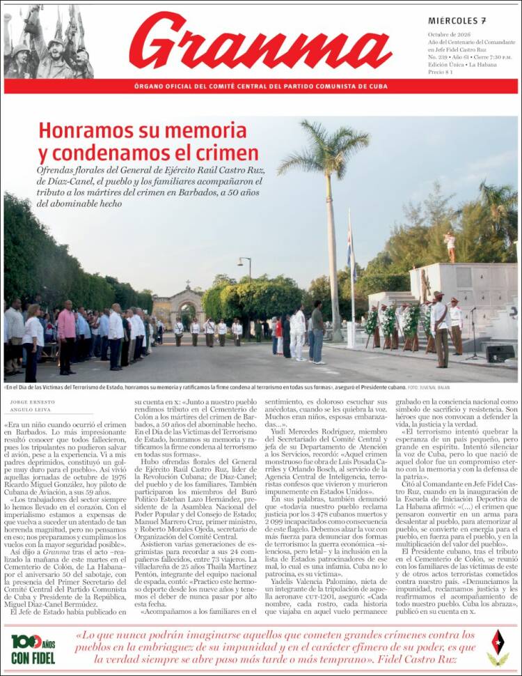 Portada de Granma (Cuba)