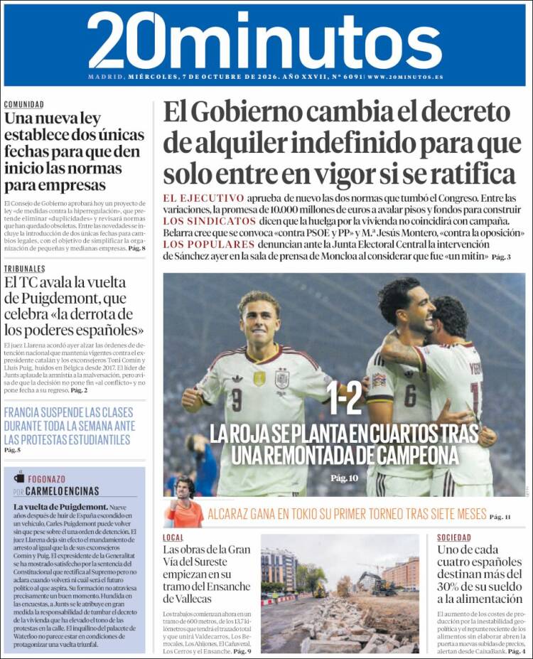 Portada de 20 Minutos - Madrid (Espa&ntilde;a)