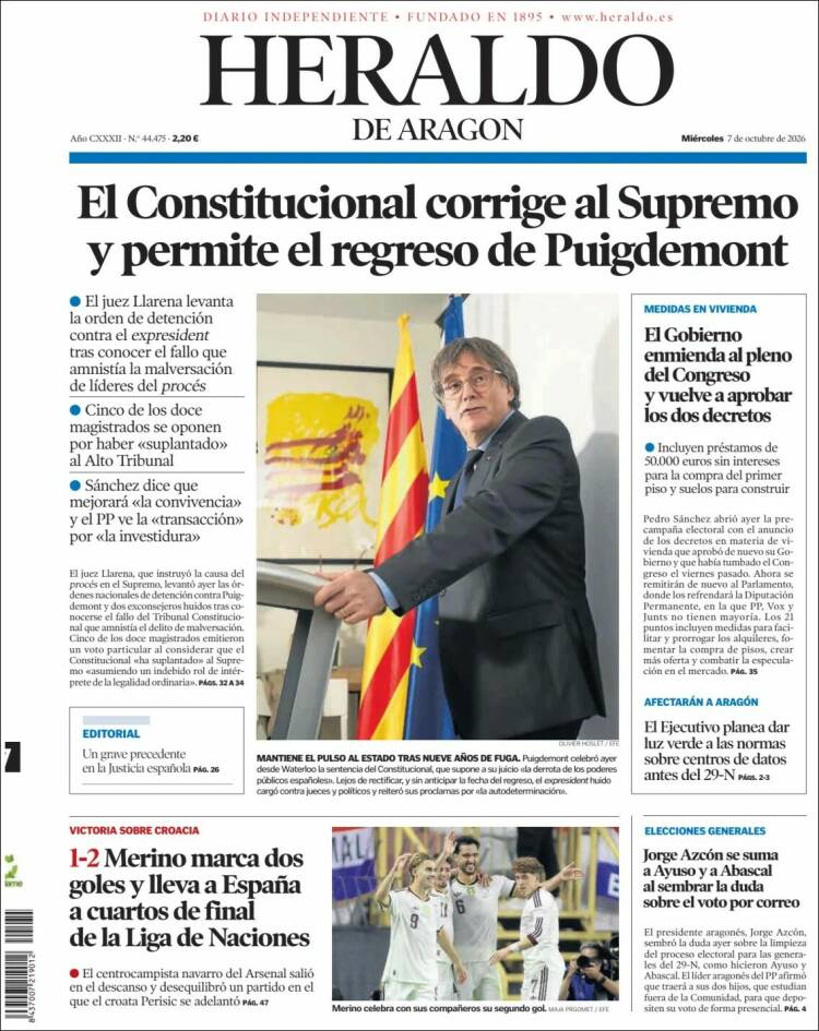 Portada de Heraldo de Aragón (Espa&ntilde;a)