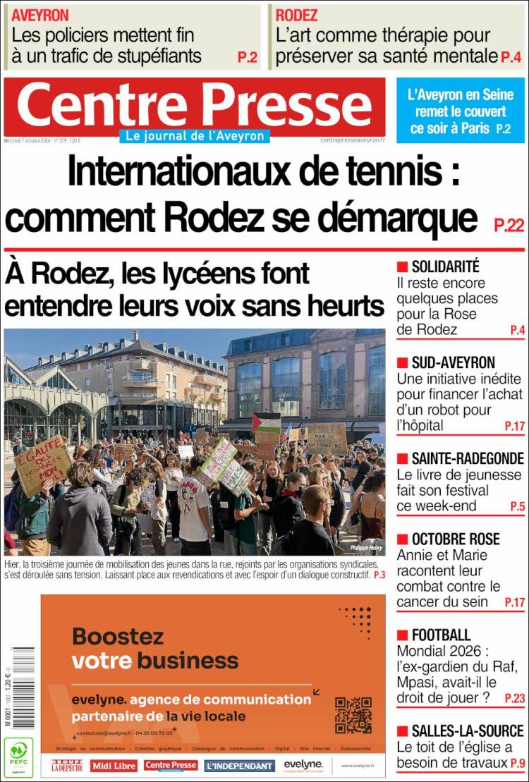 Portada de Centre Presse (Francia)