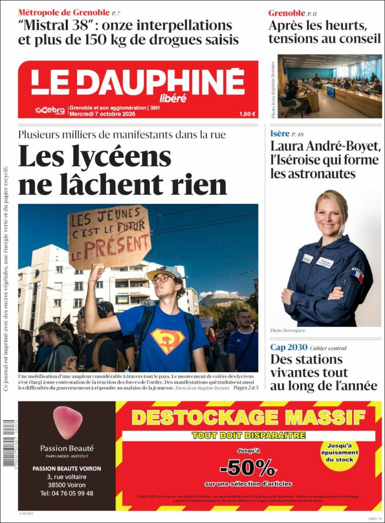 Portada de Le Dauphiné Libéré (Francia)