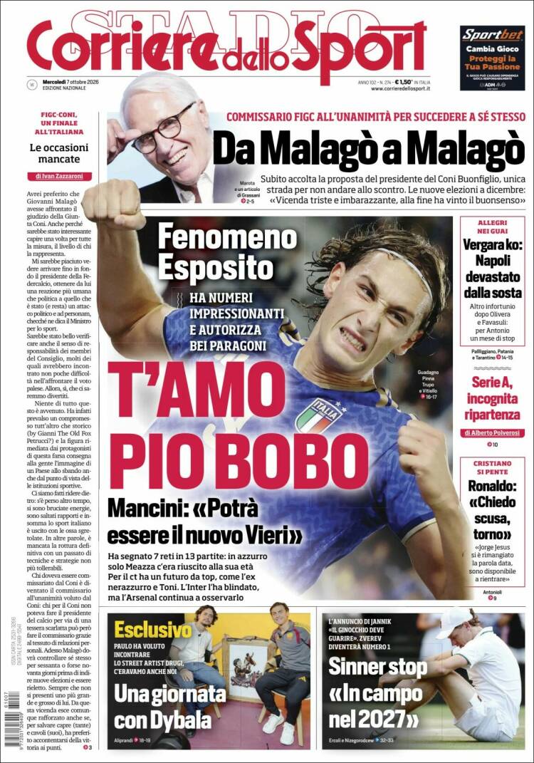 Portada de Corriere dello Sport (Italia)