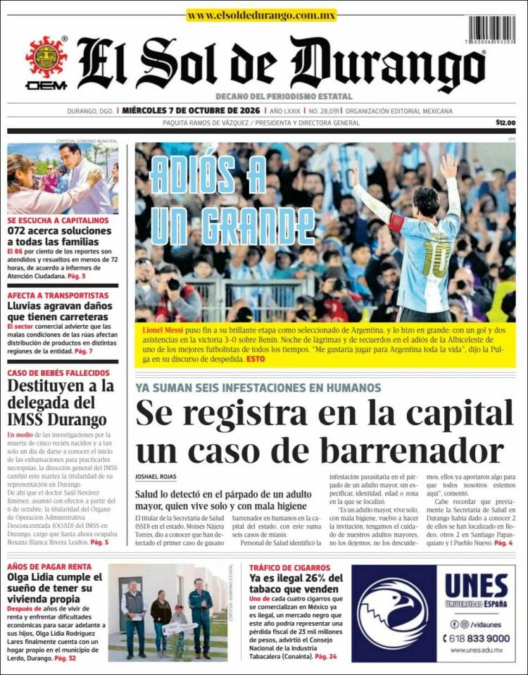 Portada de El Sol de Durango (M&eacute;xico)