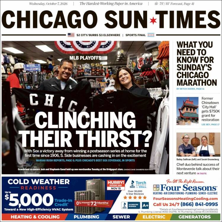 Portada de Chicago Sun-Times (USA)