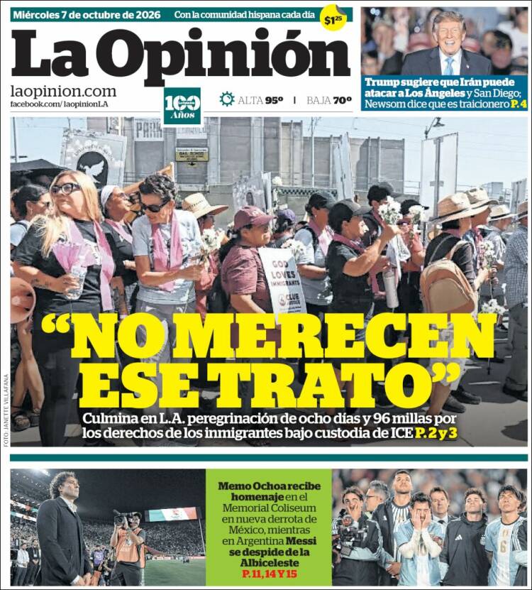Portada de La Opinión (USA)