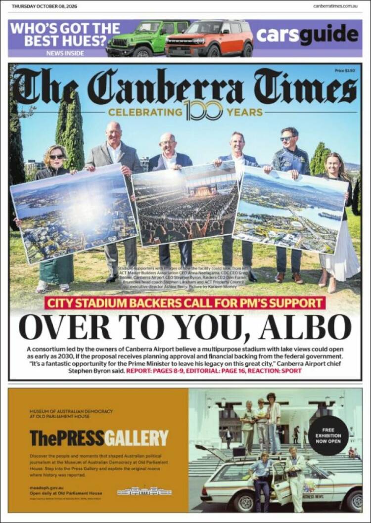 Portada de The Canberra Times (Australia)
