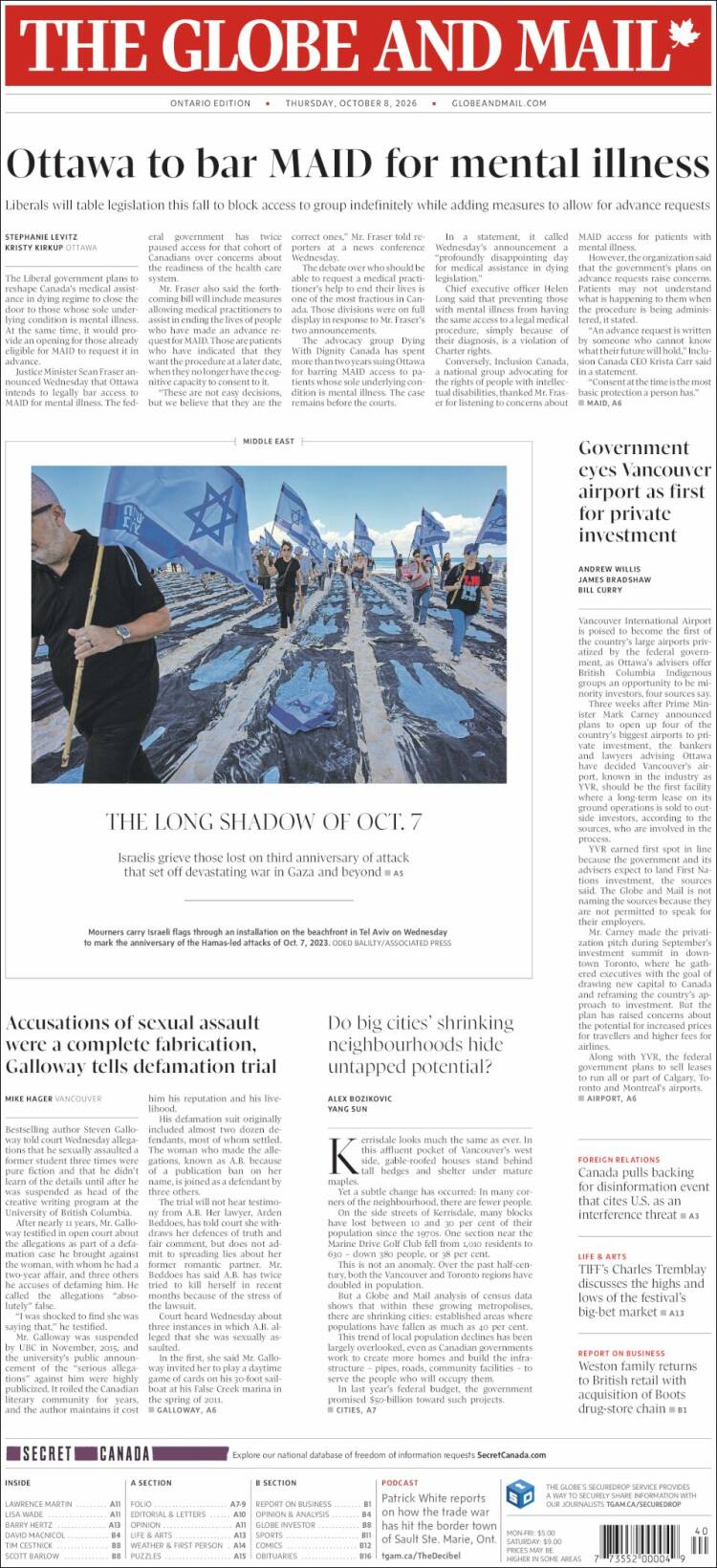 Portada de The Globe and Mail (Canad&aacute;)