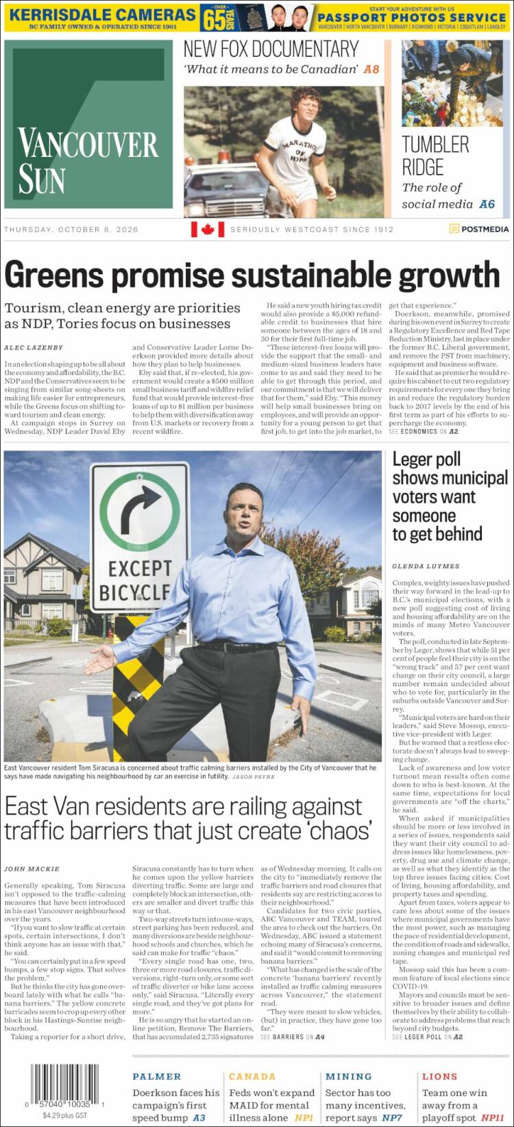 Portada de The Vancouver Sun (Canad&aacute;)