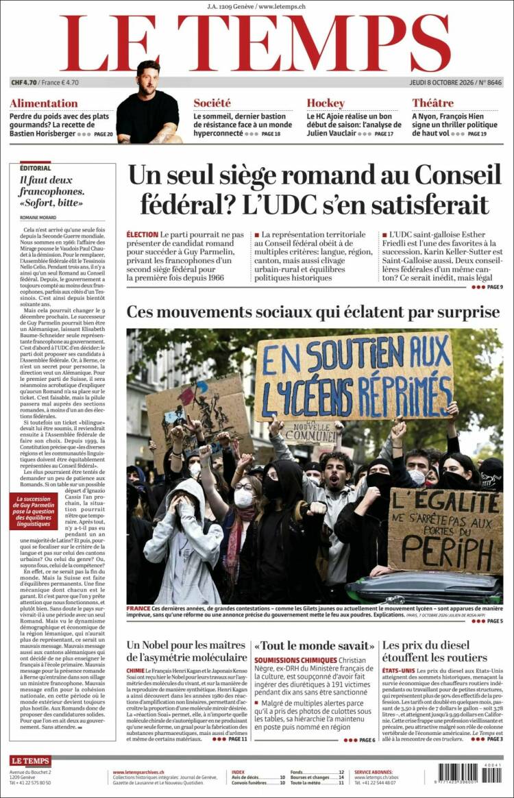 Portada de Le Matin (Suiza)