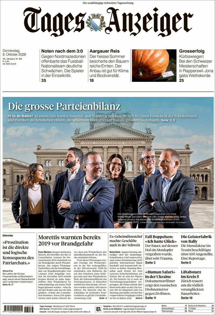 Portada de Tages-Anzeiger (Suiza)
