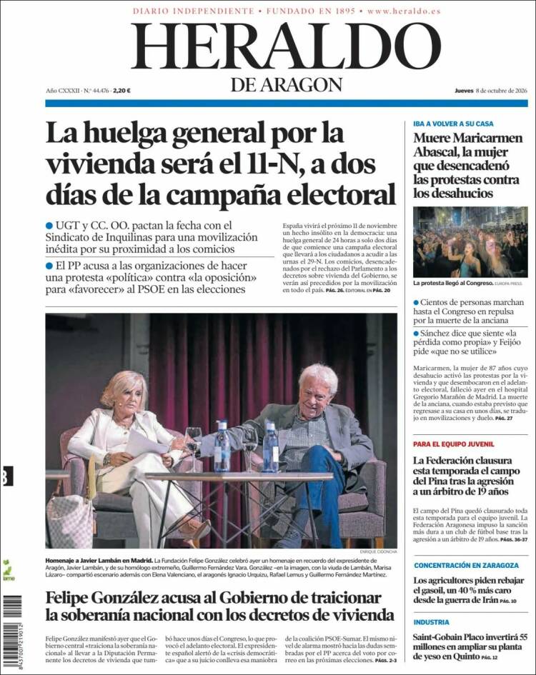Portada de Heraldo de Aragón (Espa&ntilde;a)