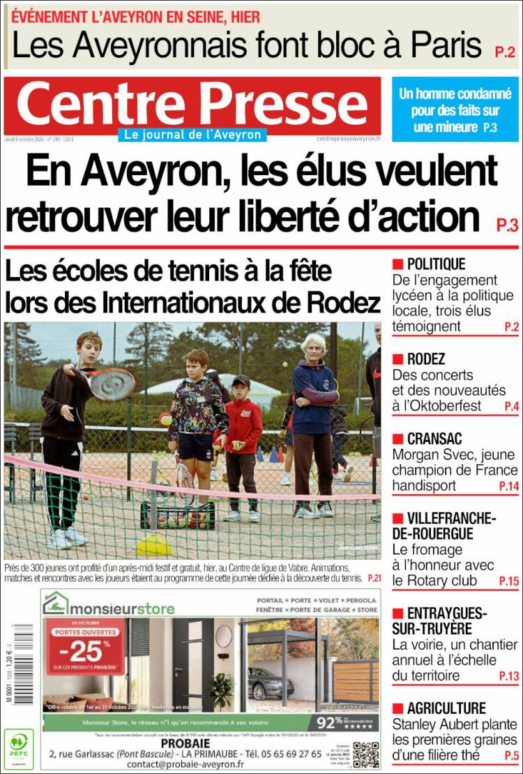 Portada de Centre Presse (Francia)