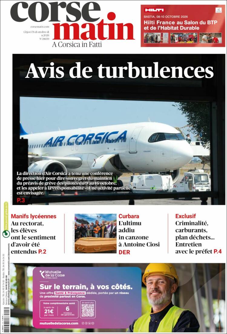 Portada de Corse-Matin (Francia)