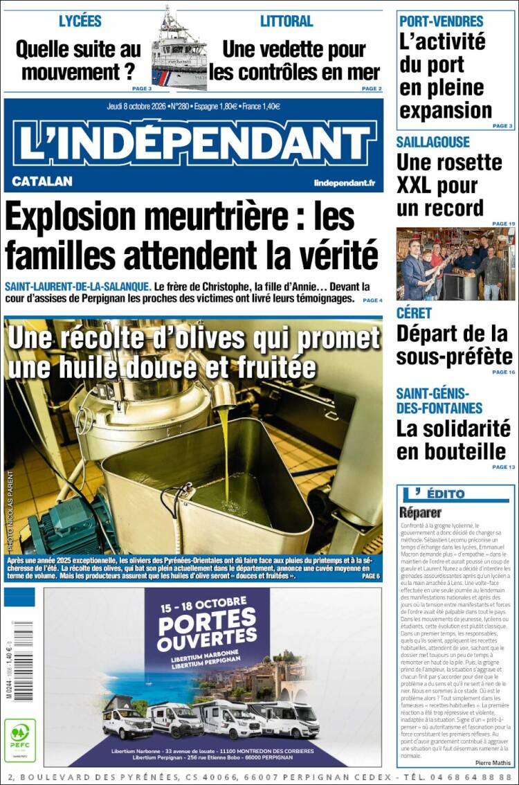 Portada de Le Indépendant (Francia)